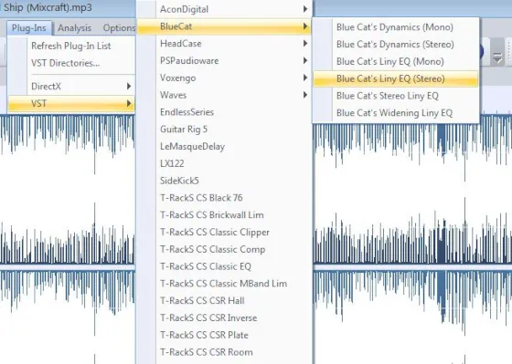Acoustica 5 VST Folders Menu