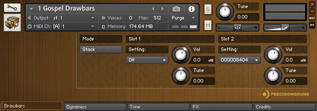 Gospel Drawbars - drawbar configuration panel