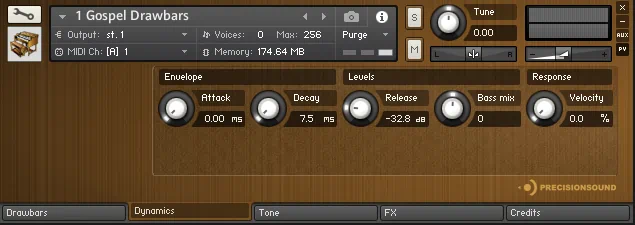 Gospel Drawbars - Dynamics panel