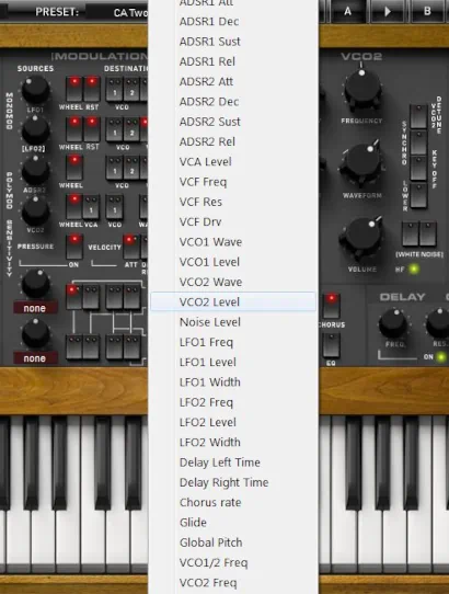 PolyKB II Modulation Destinations menu