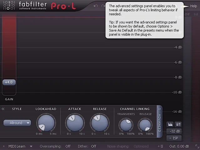 FabFilter Pro-L Review - Main Controls and Contextual help