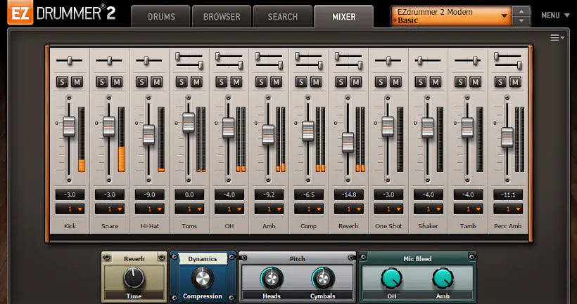 Toontrack EZdrummer 2 review - Mixer tab