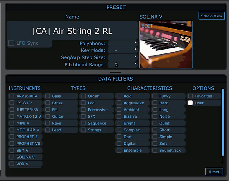 Producer Pack 61 - Analog Lab Filter view panel
