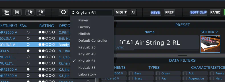 Arturia Analog Lab Review - select keyboard model