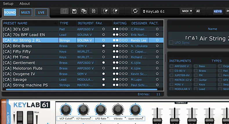 Arturia AnalogLab Sound Panel Image