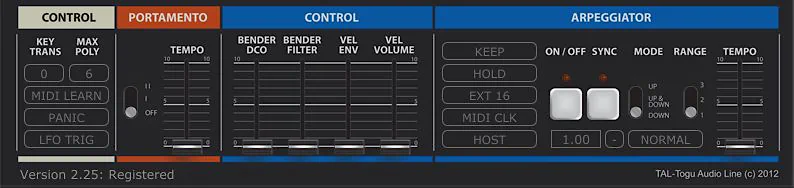 TAL U-NO-LX Review - Top row of controls