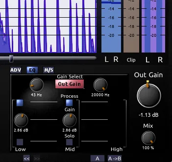 LVC-Audio ClipShifter 2 Frequency range controls (picture)