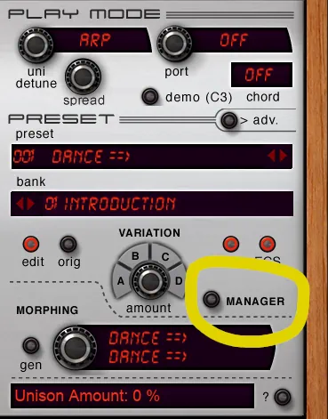 Image: Rob Papen Predator Advanced Presets Manager button