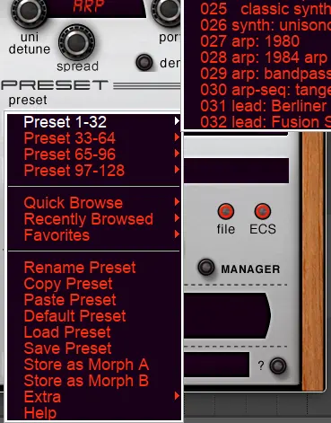 Image: Rob Papen Predator Presets Menu